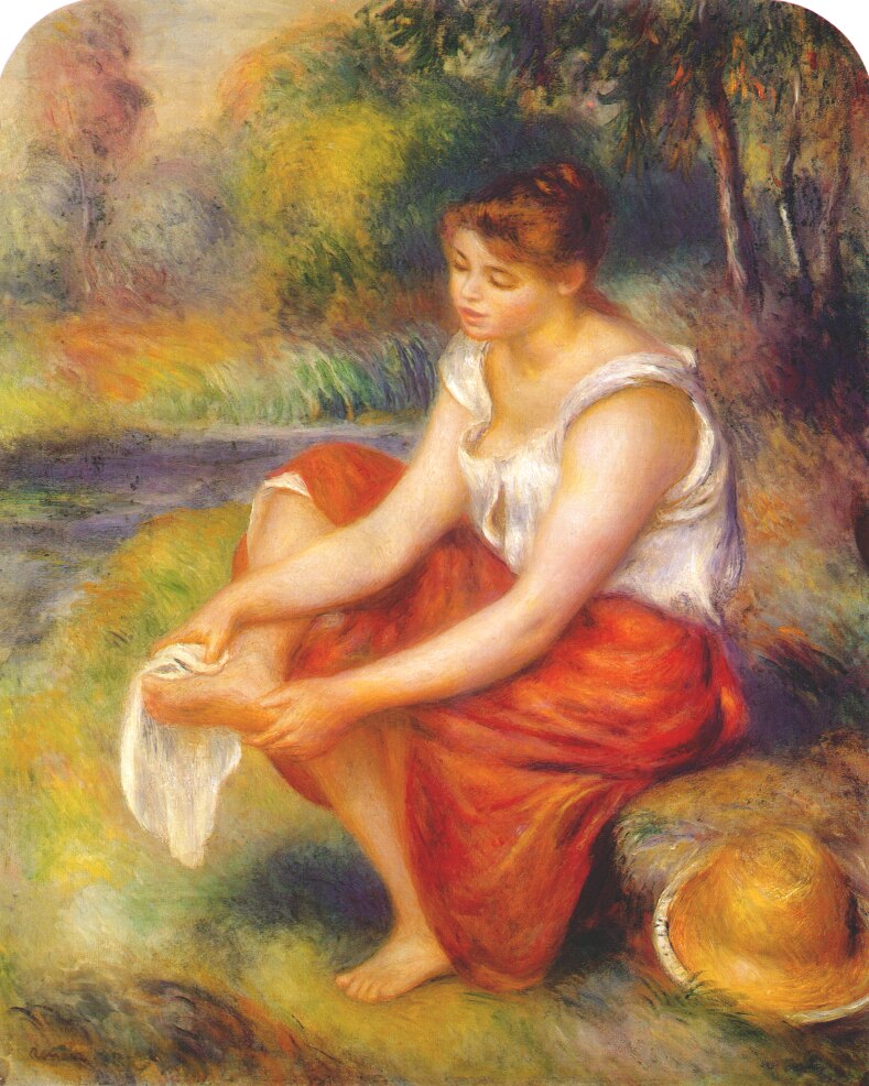 Girl wiping her feet - Pierre-Auguste Renoir painting on canvas